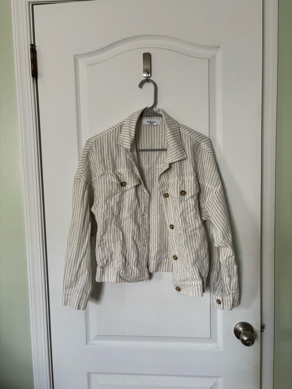 Carly Jean Los Angeles Ivory and Black Pinstriped Jacket